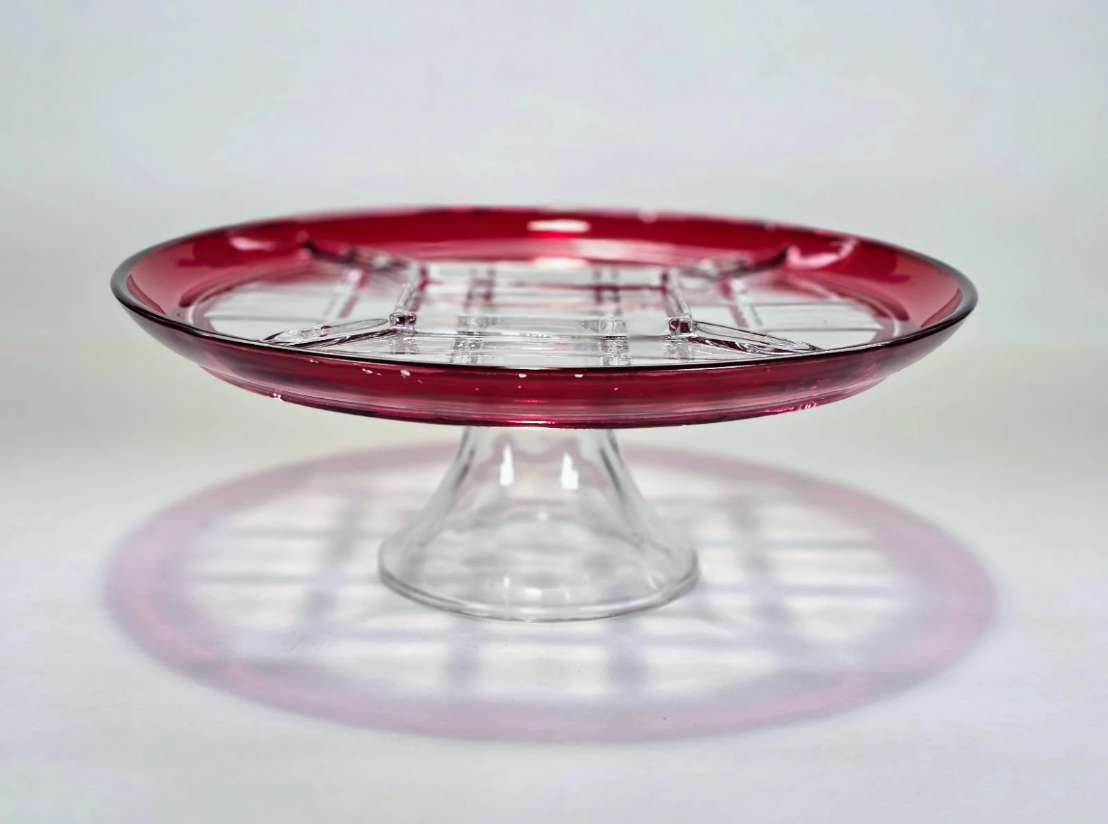 Vintage Ruby Flash Pedestal Glass Relish Dish / Divided Serving Plate